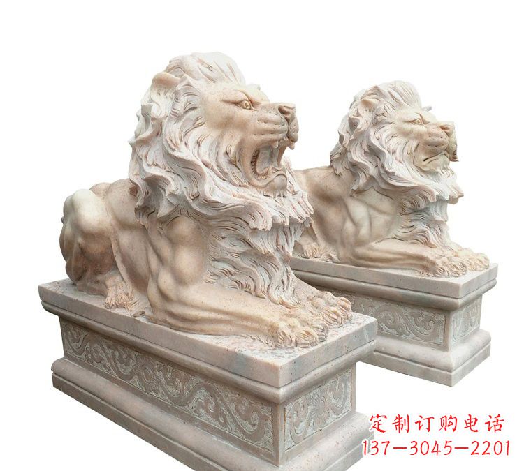 淮安晚霞红石材欧式狮子