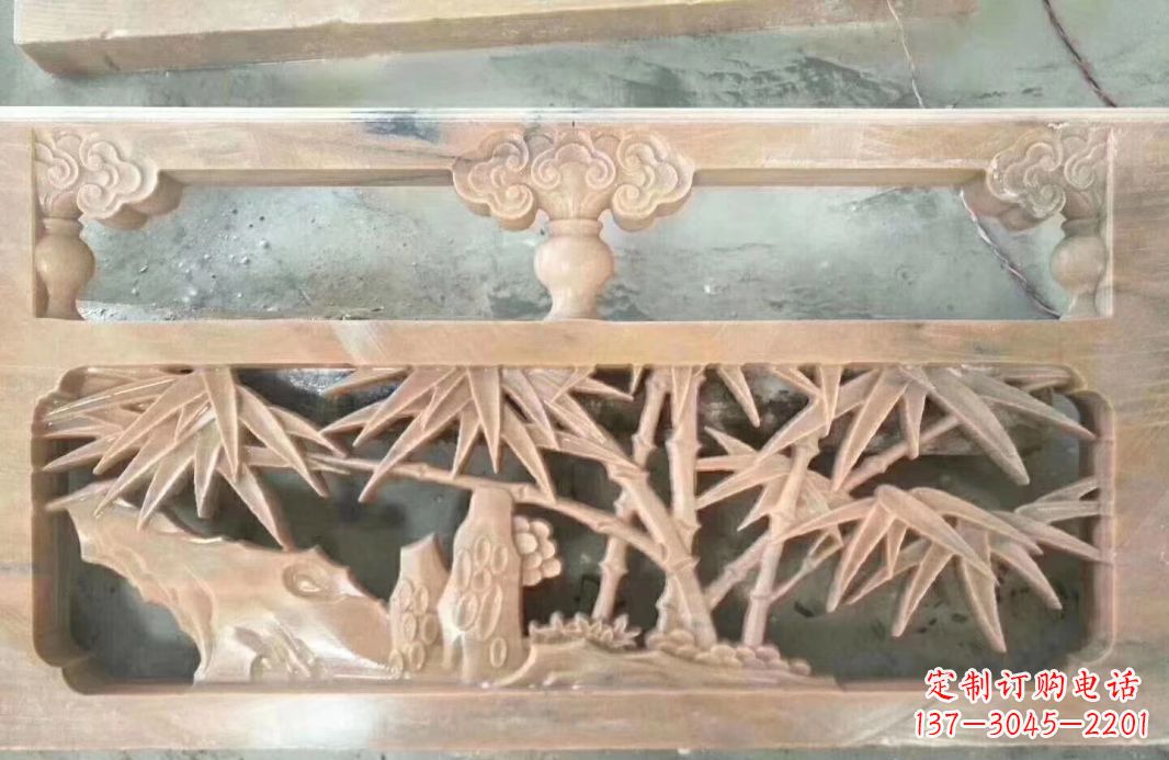 淮安晚霞红石浮雕栏板户外摆件园林景观雕塑