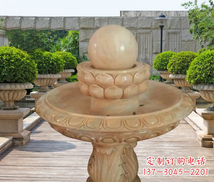 淮安晚霞红双层风水球公园喷泉石雕 (2)