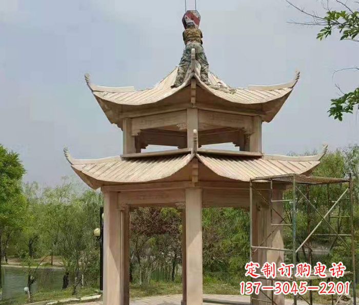 淮安晚霞红双层凉亭石雕 (2)