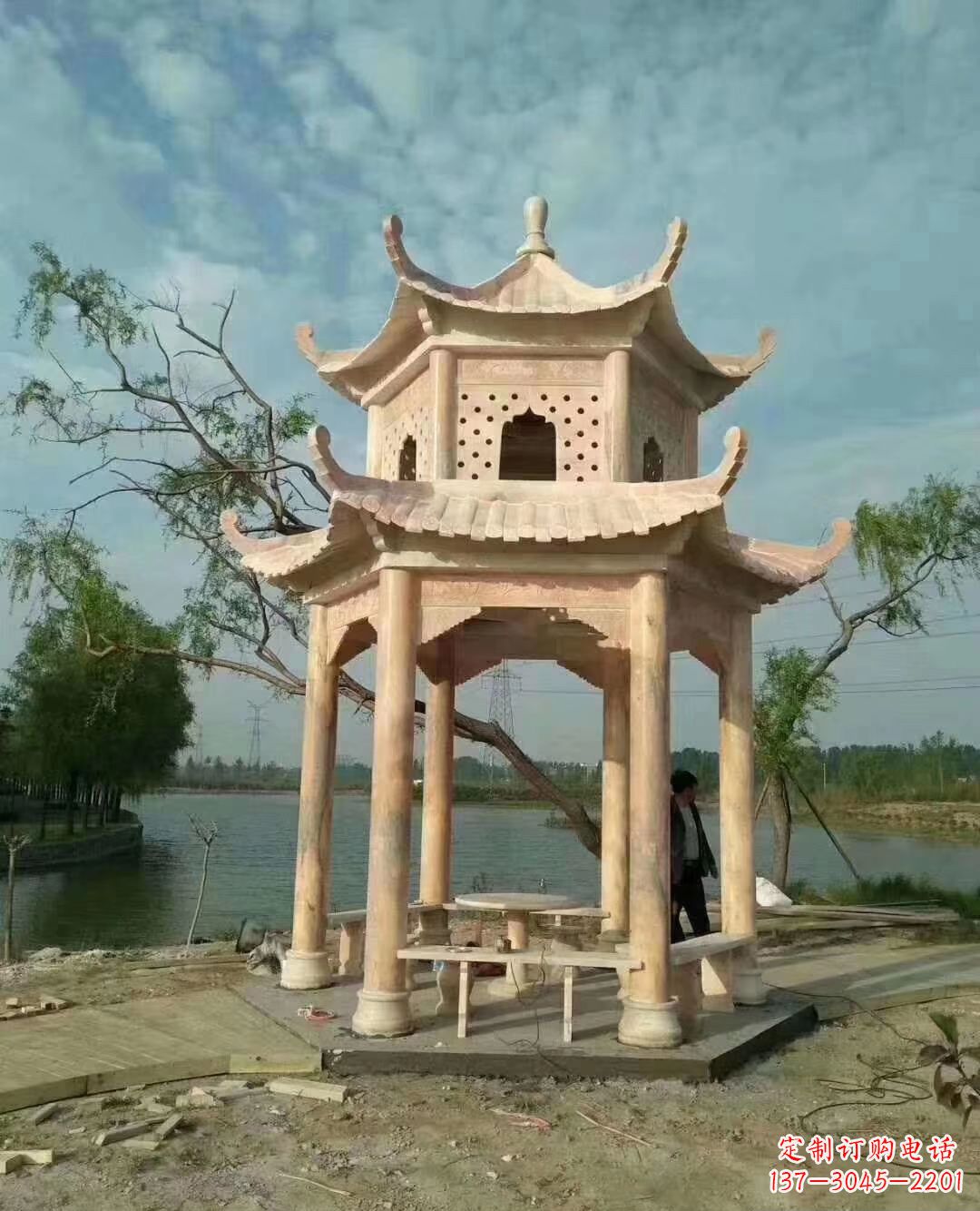 淮安晚霞红双层石凉亭 (2)