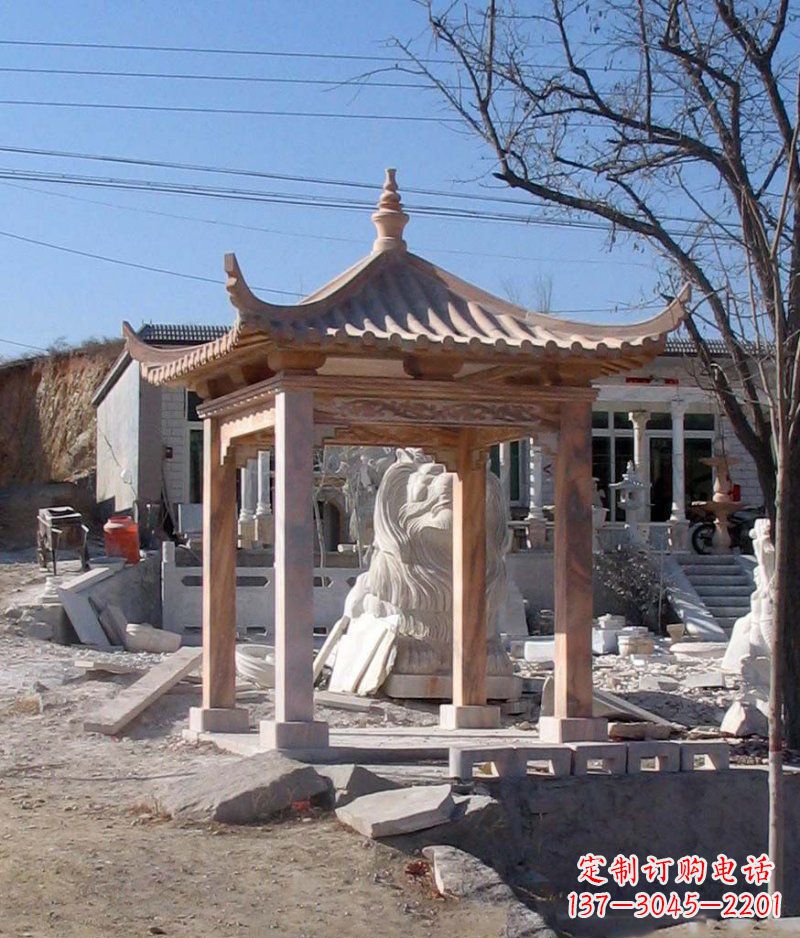 淮安晚霞红四角凉亭景观石雕