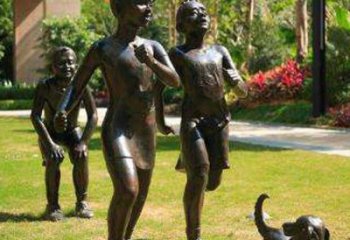 淮安宁夏中领雕塑推出的儿童铜雕跑步遛狗，一款…