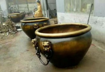 淮安铜雕圆形荷花水缸雕塑 (2)