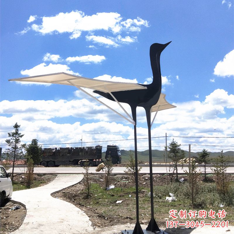 淮安仙鹤不锈钢遮阳亭景观雕塑
