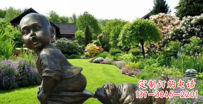淮安小狗叼小孩裤子童趣铜雕