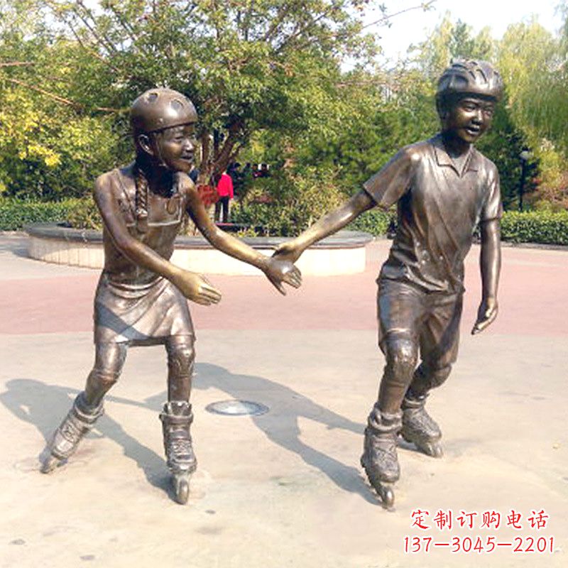 淮安小孩滑旱冰广场运动人物铜雕