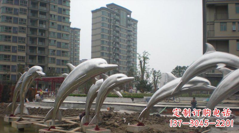 淮安小区不锈钢跳跃海豚雕塑