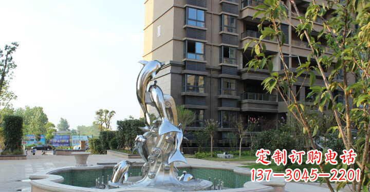 淮安小区不锈钢跳跃海豚景观雕塑