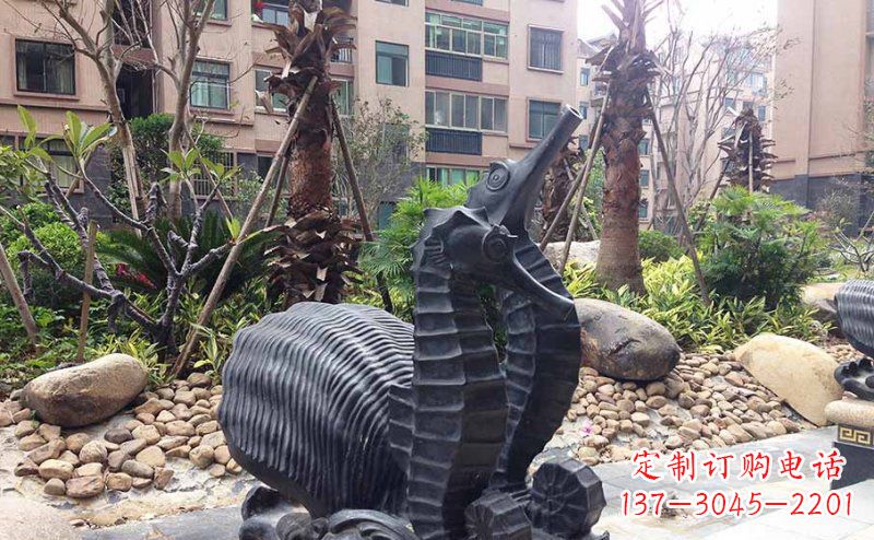 淮安小区海马动物玻璃钢仿铜雕塑
