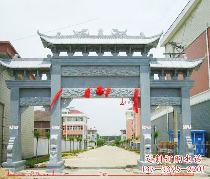 淮安小区三门牌坊石雕