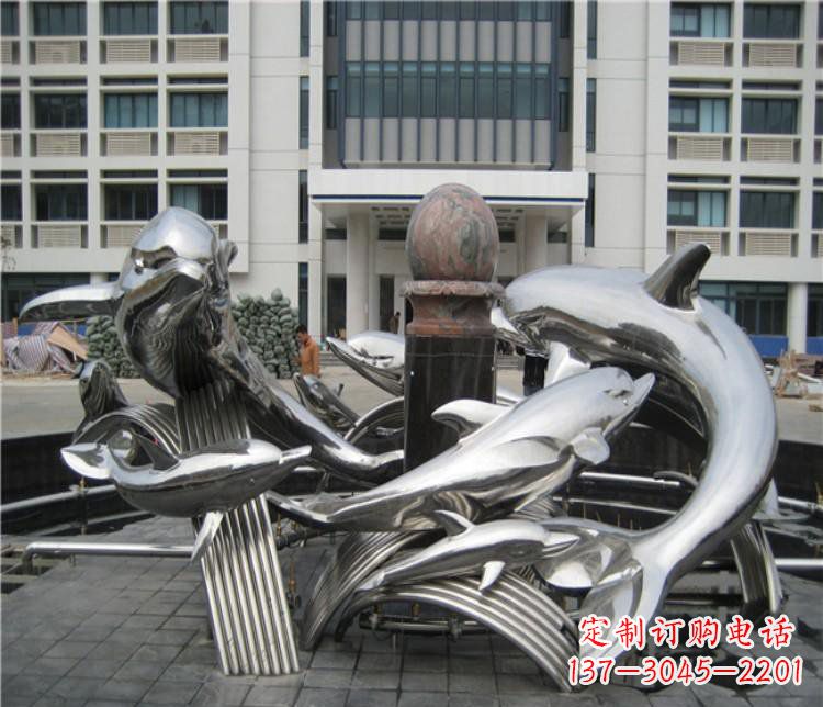 淮安校园不锈钢海豚海浪雕塑