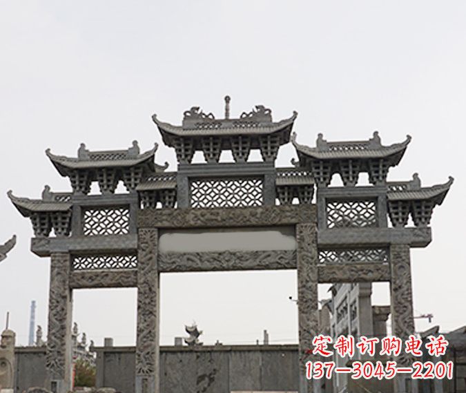 淮安园林仿古三门牌坊石雕 (4)