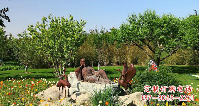 淮安园林古代人物仙鹤景观铜雕