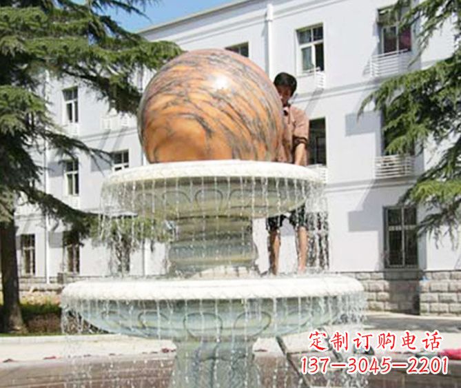 淮安园林景观晚霞红风水球喷泉石雕 (2)