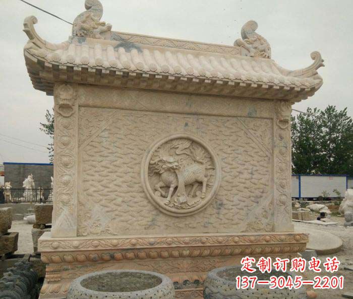 淮安园林景观晚霞红石雕影壁