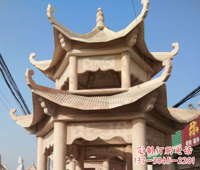 淮安园林景观晚霞红双层石雕凉亭 (2)