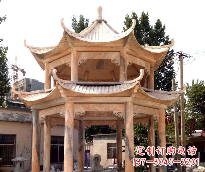 淮安园林景观晚霞红双层石雕凉亭