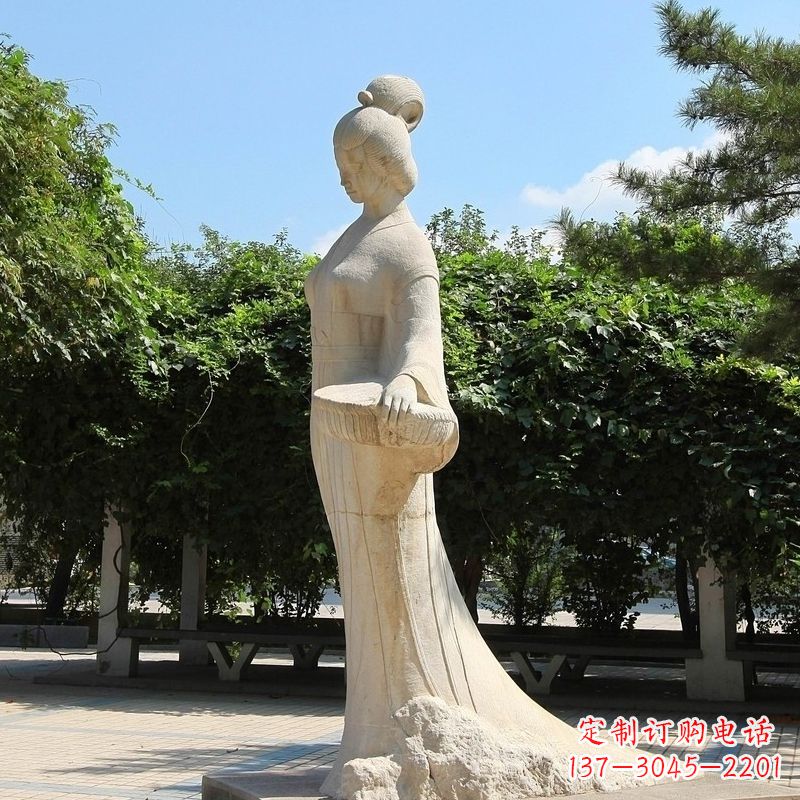 淮安园林历史人物著名美女秦罗敷砂岩石雕塑像