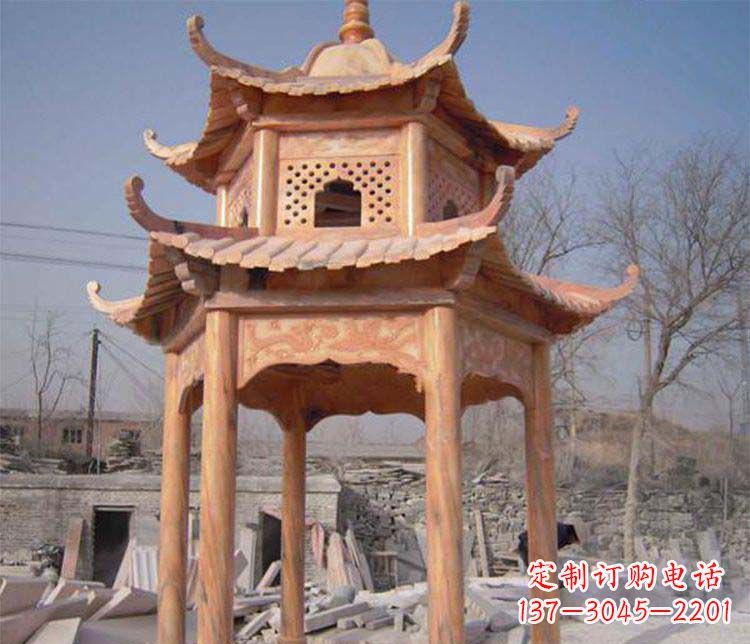 淮安园林晚霞红石凉亭景观石雕