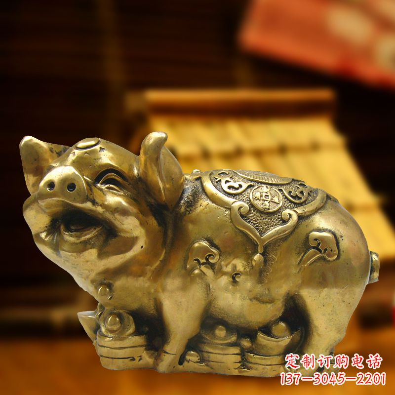 淮安招财金猪铜雕-风水生肖动物雕塑企业商场美陈摆件