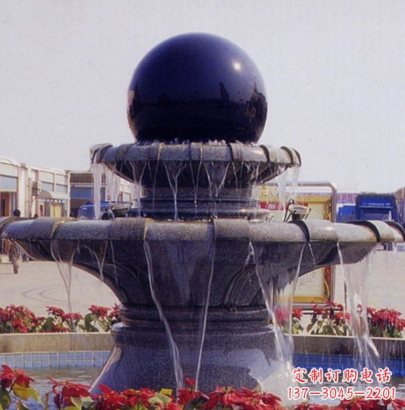 淮安中国黑双层风水球喷泉石雕
