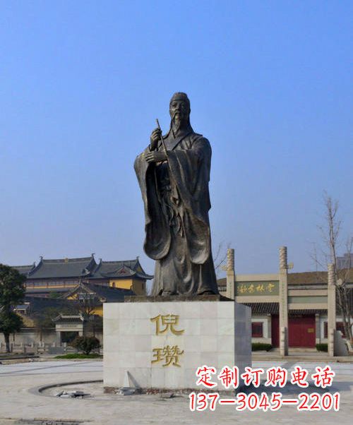 淮安中国历史名人元末明初画家诗人倪瓒铜雕塑像