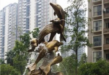 淮安小区海豚喷泉铜雕