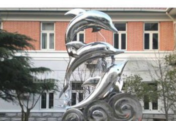 淮安校园不锈钢海浪海豚雕塑