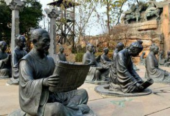 淮安园林看竹简书的古代人物景观铜雕