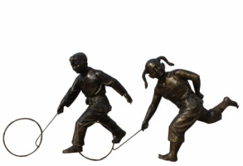 淮安公园滚铁环的儿童铜雕