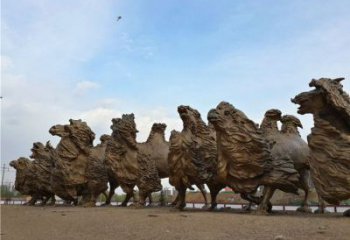 大型铸铜骆群铜雕-内蒙九驼公园广场铸铜骆驼雕塑